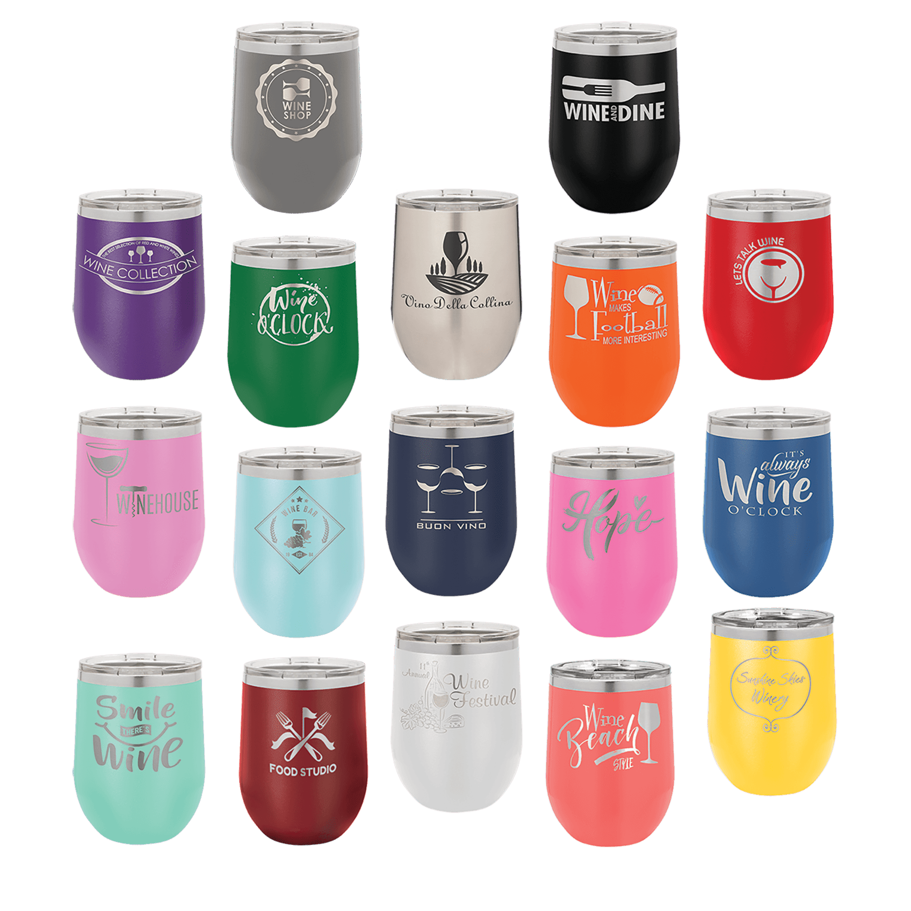 12 oz. Stemless Wine Tumbler with Standard Lid (all colors) PC Trophies & Awards SGA Grp - Giftware