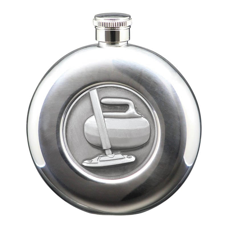 5 oz Flask, Stainless Steel Round Curling, Antique Silver