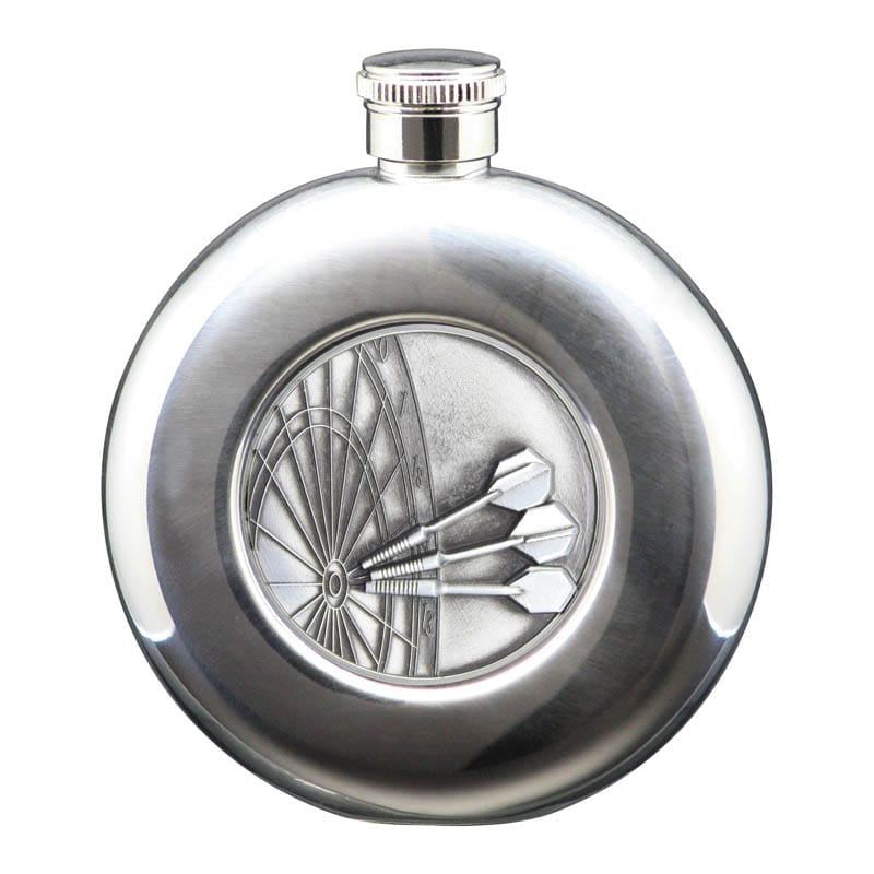 5 oz Flask, Stainless Steel Round Darts, Antique Silver