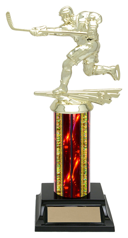 Lightning hockey column trophy, whole trophy shown with base and engraving plate, sizes 9½