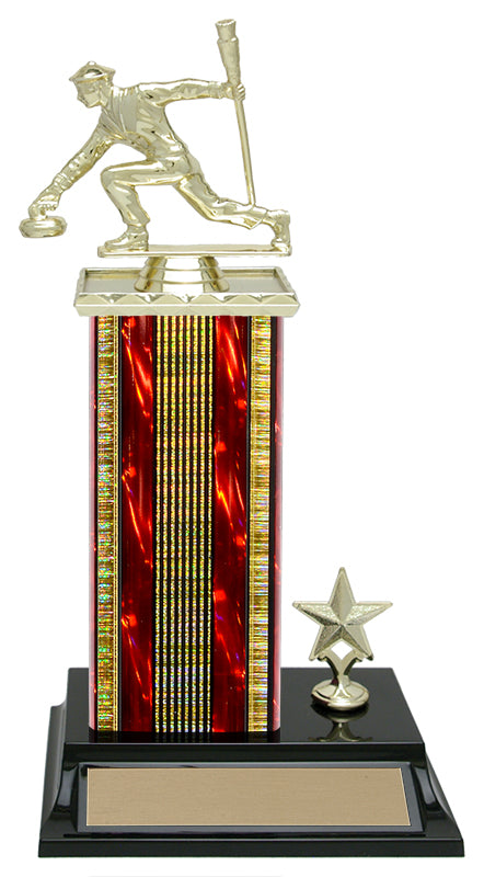Lightning curling column trophy, whole trophy shown with base and engraving plate, sizes 11½