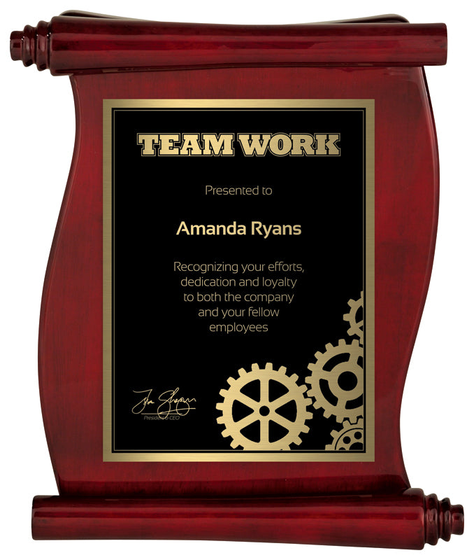 Rosewood Scroll Laser with a Engraved Plate Plaque
