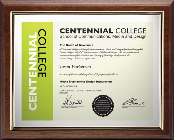 Genuine Walnut Certificate Holder, Gold