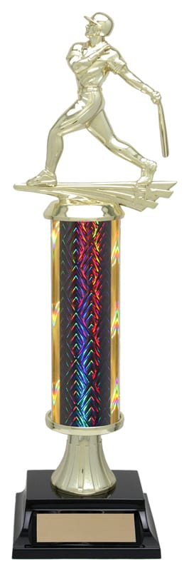 Dragonscale baseball column trophy, whole trophy shown with base and engraving plate, sizes 12½