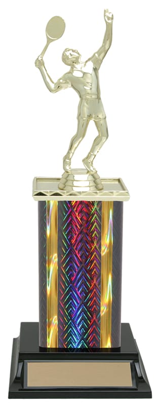 Dragonscale tennis column trophy, whole trophy shown with base and engraving plate, sizes 11