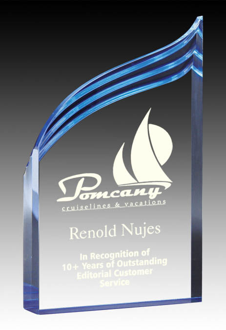 Clear Acrylic Wave with Blue Bottom Acrylic Award – view 4