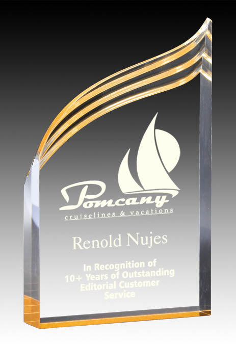 Clear Acrylic Wave with Gold Bottom Acrylic Award – view 4