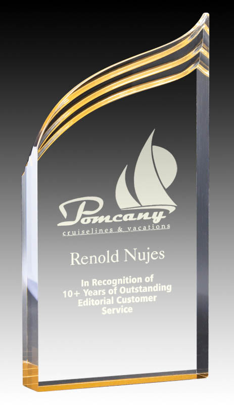 Clear Acrylic Wave with Gold Bottom Acrylic Award – view 2