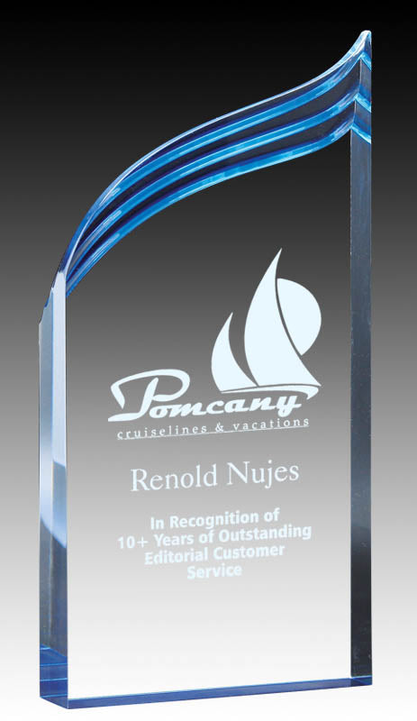 Clear Acrylic Wave with Blue Bottom Acrylic Award – view 2