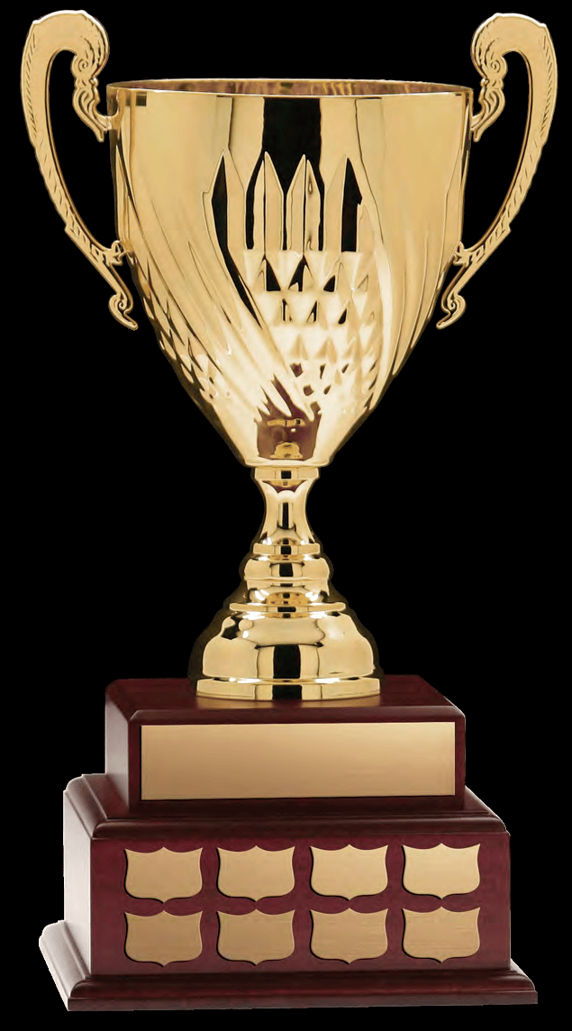 Annual Cup, Gold on 2 Tier Mahogany Finish Base 20
