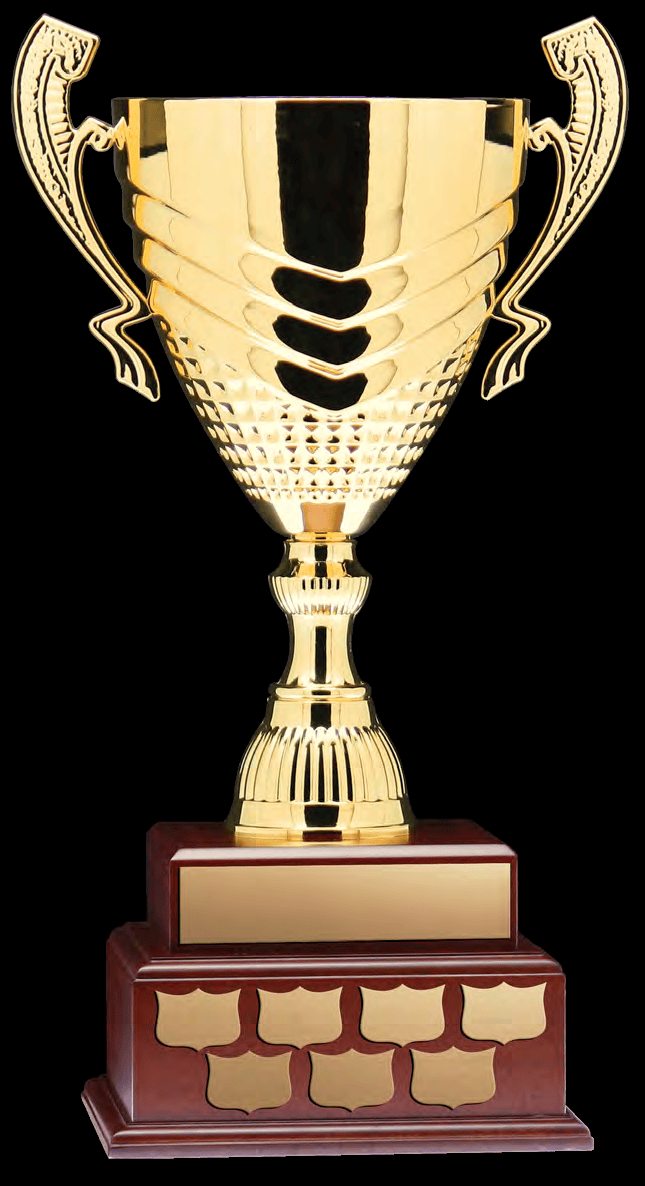 Annual Cup, Gold on Tall Mahogany Finish Base 20 1/2