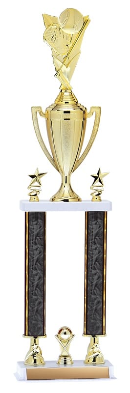 Aurora Series 2 Post Trophy with Round Column, Star Risers on a white, 26