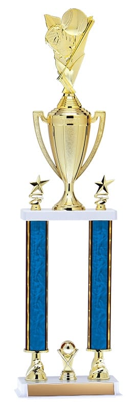 Aurora Series 2 Post Trophy with Round Column, Star Risers on a white, 26