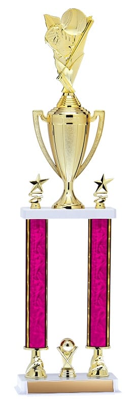 Aurora Series 2 Post Trophy with Round Column, Star Risers on a white, 26
