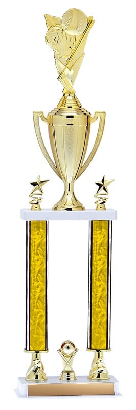 Aurora Series 2 Post Trophy with Round Column, Star Risers on a white, 26