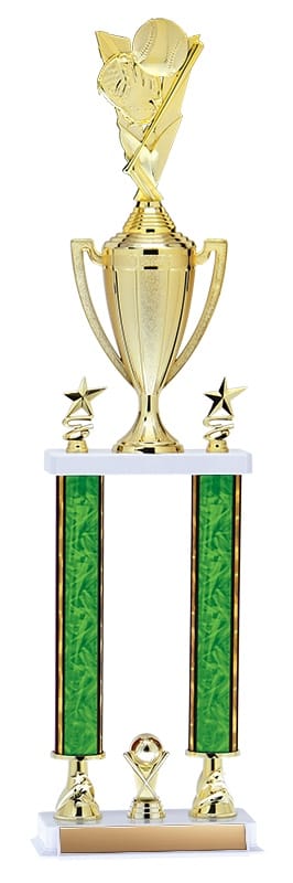 Aurora Series 2 Post Trophy with Round Column, Star Risers on a white, 26