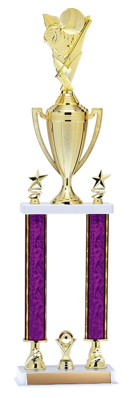 Aurora Series 2 Post Trophy with Round Column, Star Risers on a white, 26
