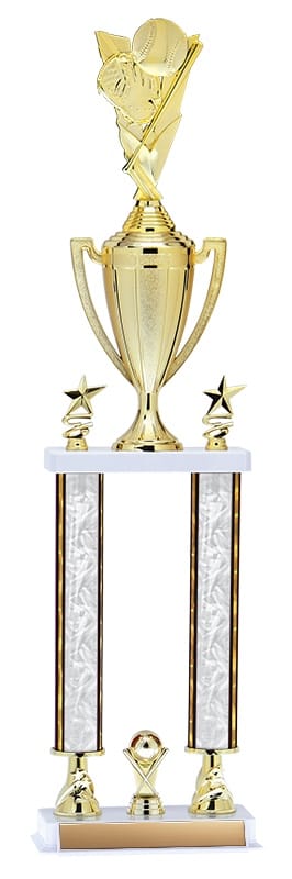 Aurora Series 2 Post Trophy with Round Column, Star Risers on a white, 26