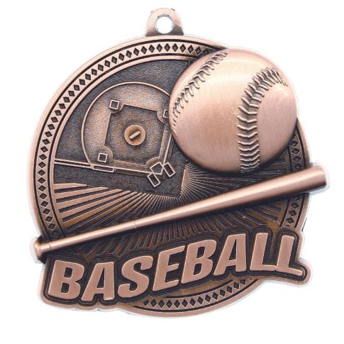 Baseball - Tempo Series - 2.25″ Diameter Antique Bronze / Ribbon - NONE Baseball Medallion Quest Awards - Medallion