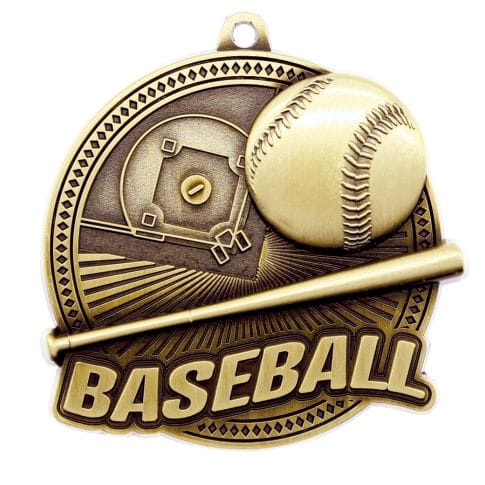 Baseball - Tempo Series - 2.25″ Diameter Antique Gold / Ribbon - NONE Baseball Medallion Quest Awards - Medallion
