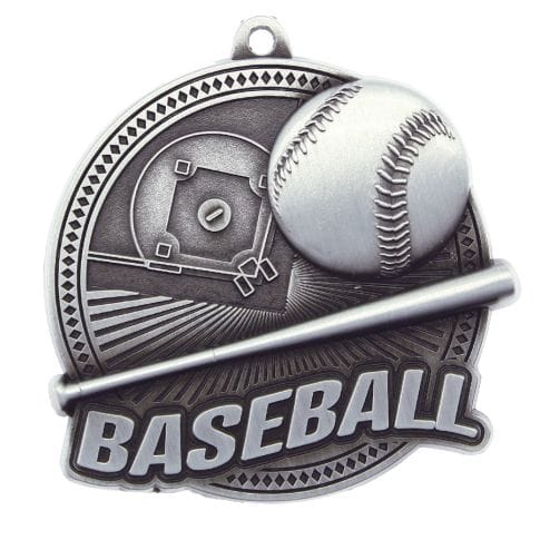 Baseball - Tempo Series - 2.25″ Diameter Antique Silver / Ribbon - NONE Baseball Medallion Quest Awards - Medallion