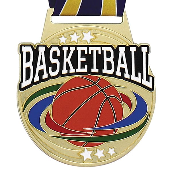 Basketball medallion Prestige Large Dia with Ribbon 3 inch