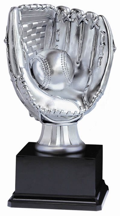 Cardinal Series Resin Baseball Glove on Black Base Silver Resin Award Caldwell Recognition