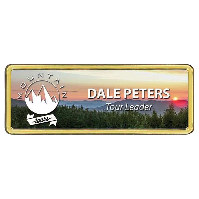 Contempo Series Rectangle Name Badge with Pin Back hardware, 3 1/4