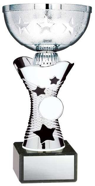 Graphite Series Plastic Cup with Stars Silver/Black on Marble Base – main view