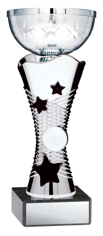 Graphite Series Plastic Cup with Stars Silver/Black on Marble Base – view 3