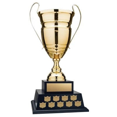 Golf annual gold cup on 2 Tier Wooden base