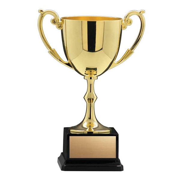 Nickel Plated gold cup on Square black base 8 1/2–14 inch