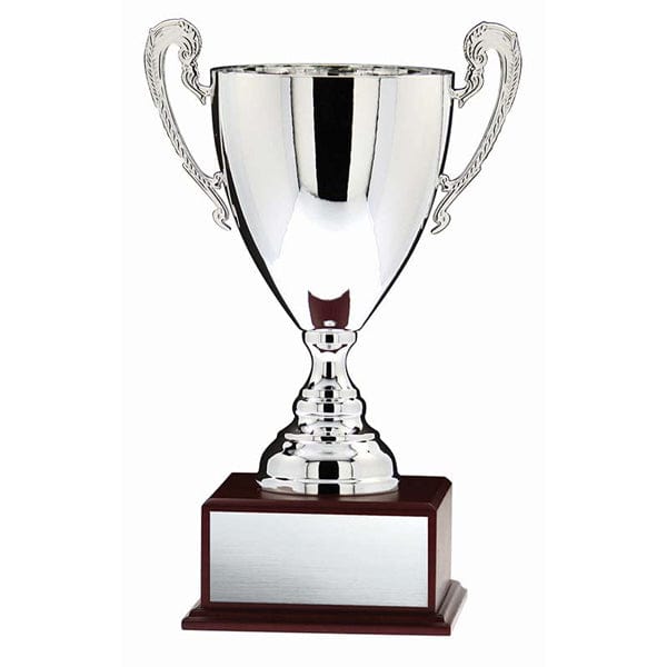 Prestige silver trophy cup on Mahogany wood base 16 inch–18 1/2 inch