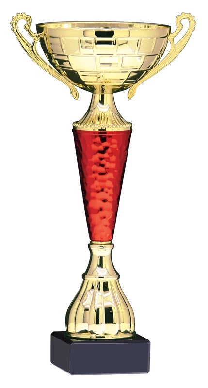 Economy Trophy Cup with Handles and Red Mirage Riser, Gold – view 2