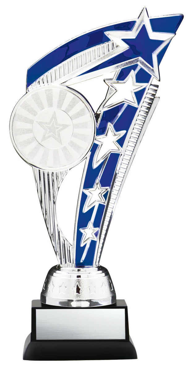 Energy Series Silver and Blue Insert Trophy with Stars on Black Base, 8 1/2
