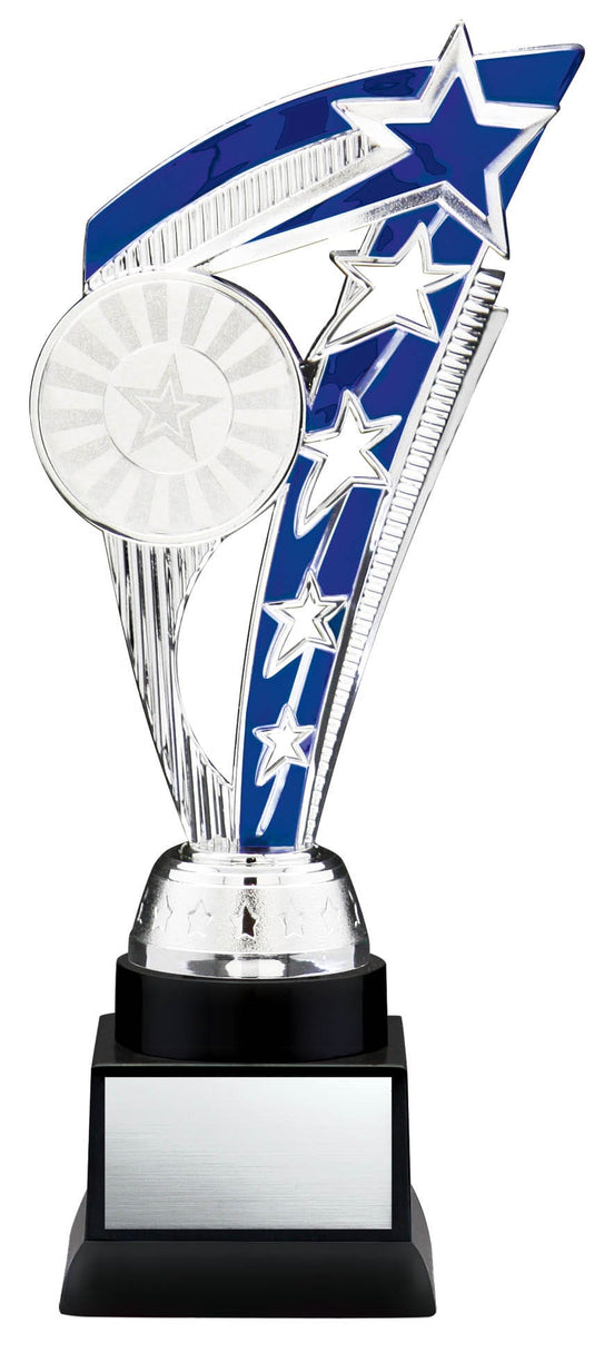 Energy Series Silver and Blue Insert Trophy with Stars on Black Base, 9 1/2