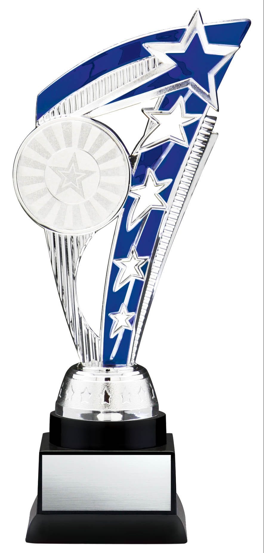 Energy Series Silver and Blue Insert Trophy with Stars on Black Base, 9
