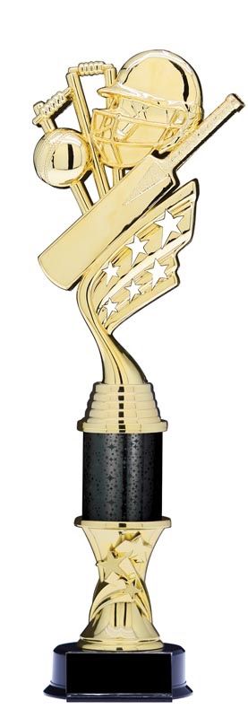 Helix Gold Cricket Trophy with Star Riser and Star Column, 13