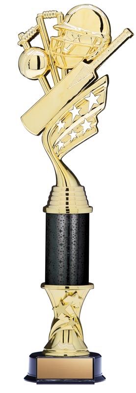 Helix Gold Cricket Trophy with Star Riser and Star Column, 14