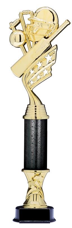 Helix Gold Cricket Trophy with Star Riser and Star Column, 15