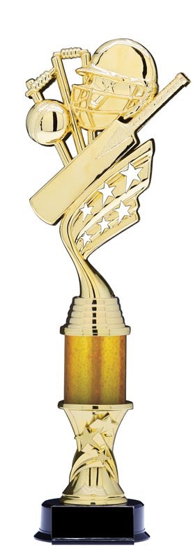 Helix Gold Cricket Trophy with Star Riser and Star Column, 13