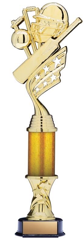 Helix Gold Cricket Trophy with Star Riser and Star Column, 14