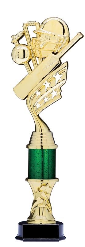 Helix Gold Cricket Trophy with Star Riser and Star Column, 13