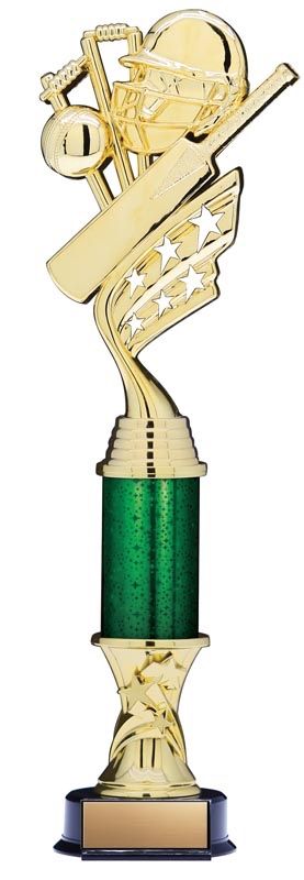 Helix Gold Cricket Trophy with Star Riser and Star Column, 14
