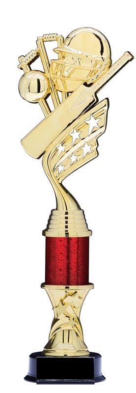 Helix Gold Cricket Trophy with Star Riser and Star Column, 13