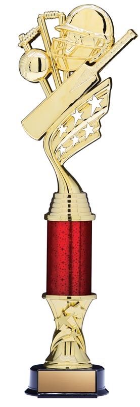 Helix Gold Cricket Trophy with Star Riser and Star Column, 14