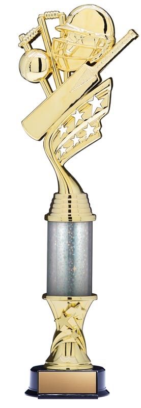 Helix Gold Cricket Trophy with Star Riser and Star Column, 14