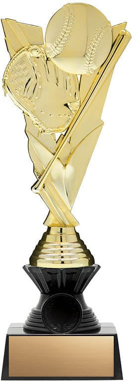 Baseball Trophy on Black Riser, Victory Series, Gold, 10 1/2