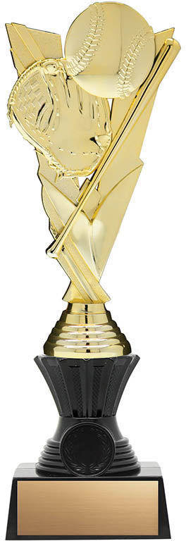 Baseball Trophy on Black Riser, Victory Series, Gold, 11