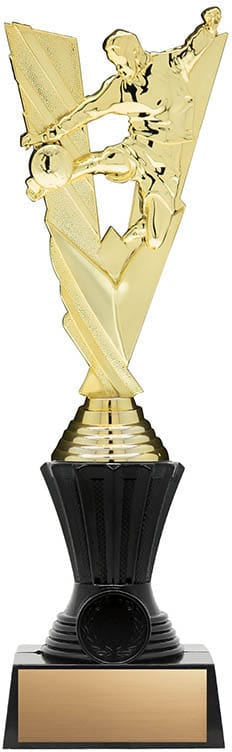 Soccer Trophy on Black Riser, Victory Series, Gold, 11 3/4